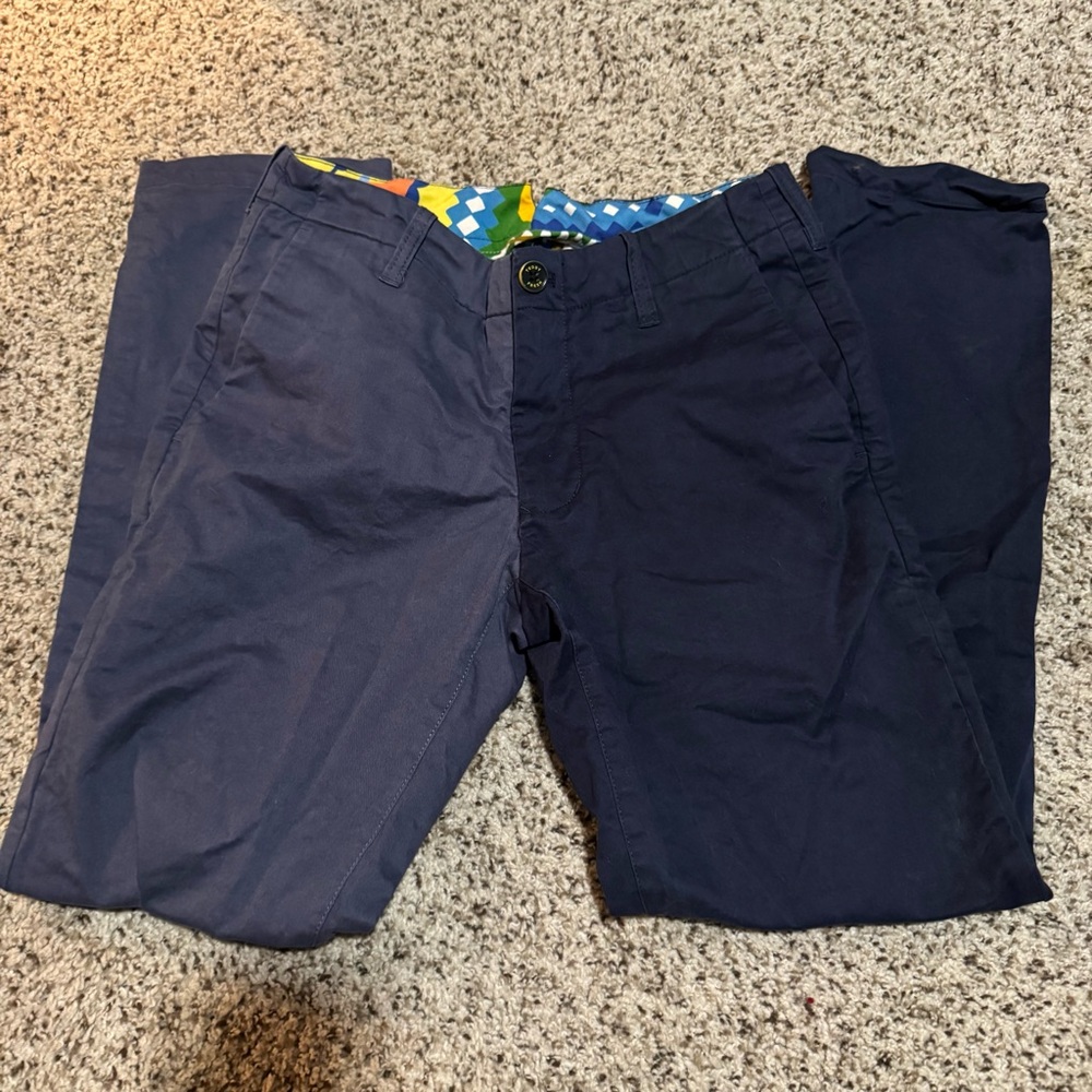 Navy Two Toned Chino Pants - Classic Straight Fit